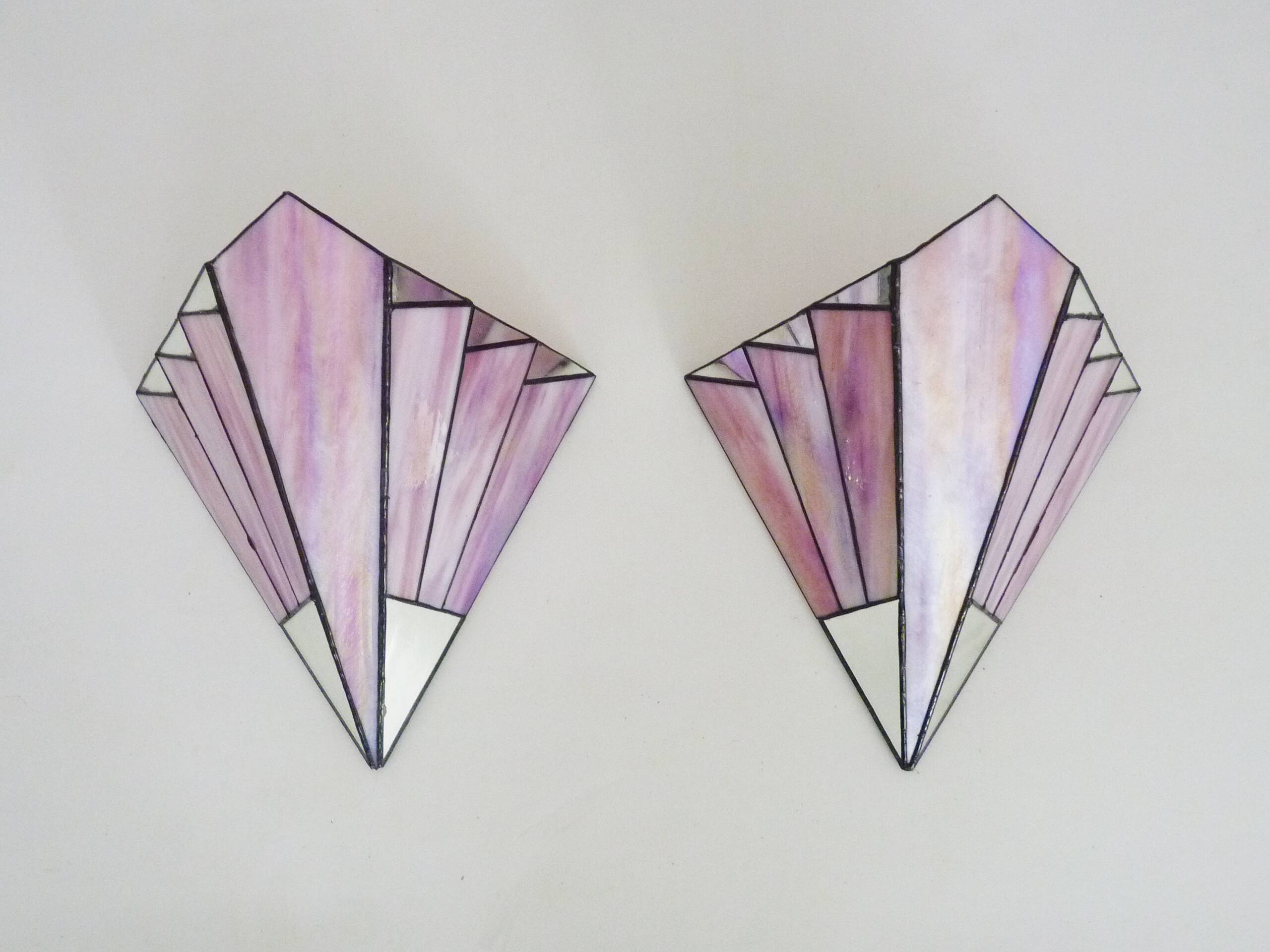 Pair of vintage Tiffany-style Art Deco glass paste wall sconces