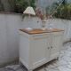 Vintage beige sideboard with oak top.