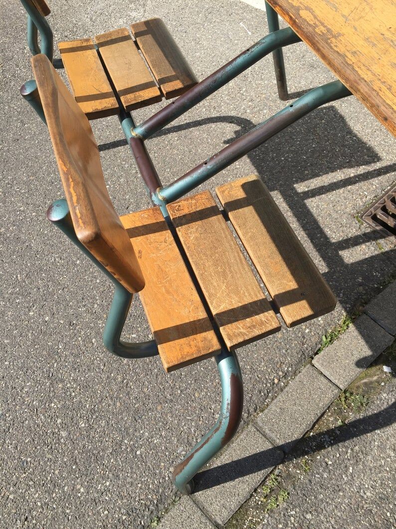 School desk vintage bench