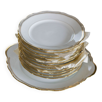 Sologne porcelain white and gold cake service