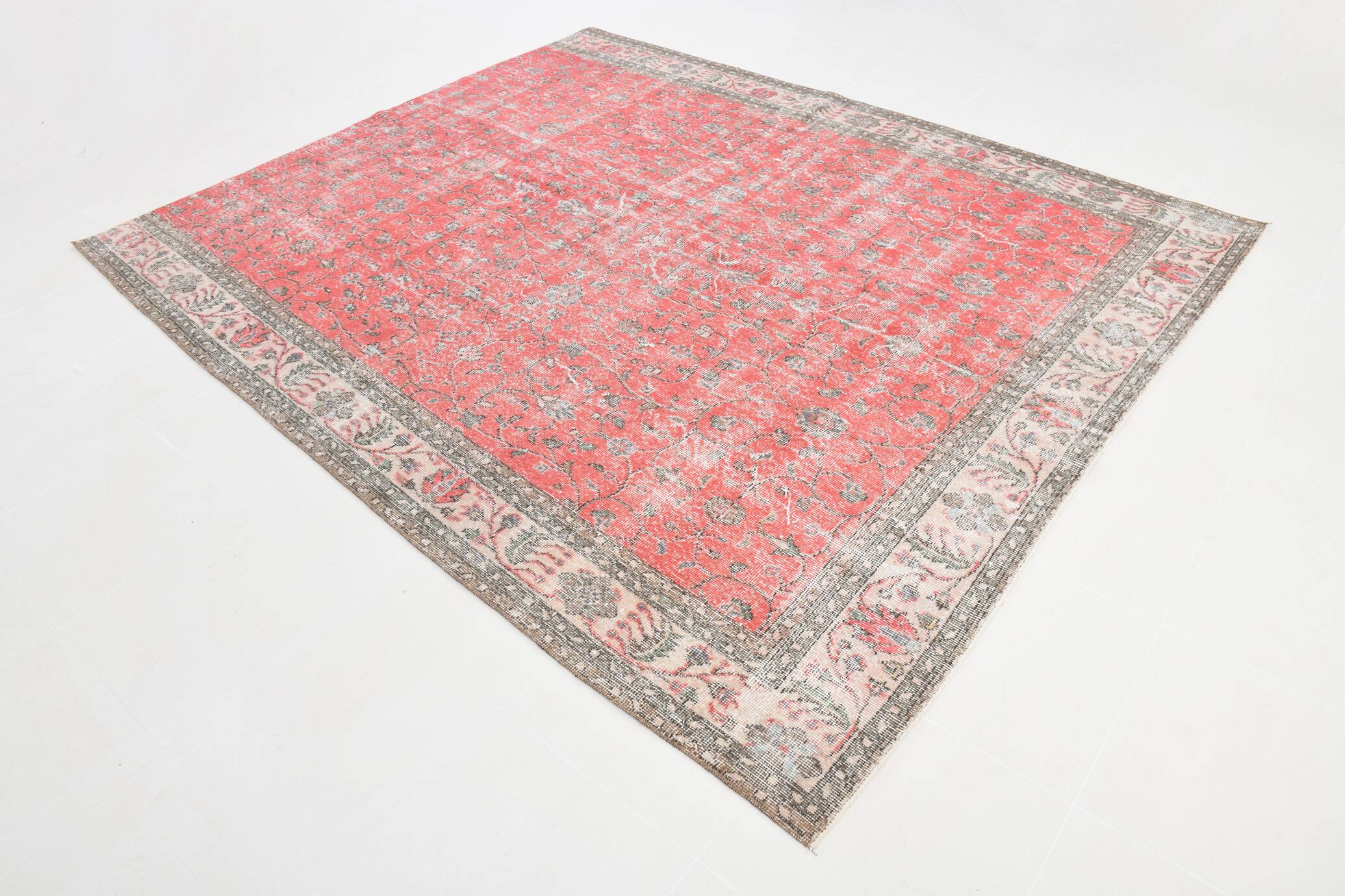 7x9 Turkish Soft Red Bordered Rug, 220x272 Cm