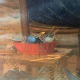 Tableau chromo 1900 famille bretonne pêcheur bébé signé