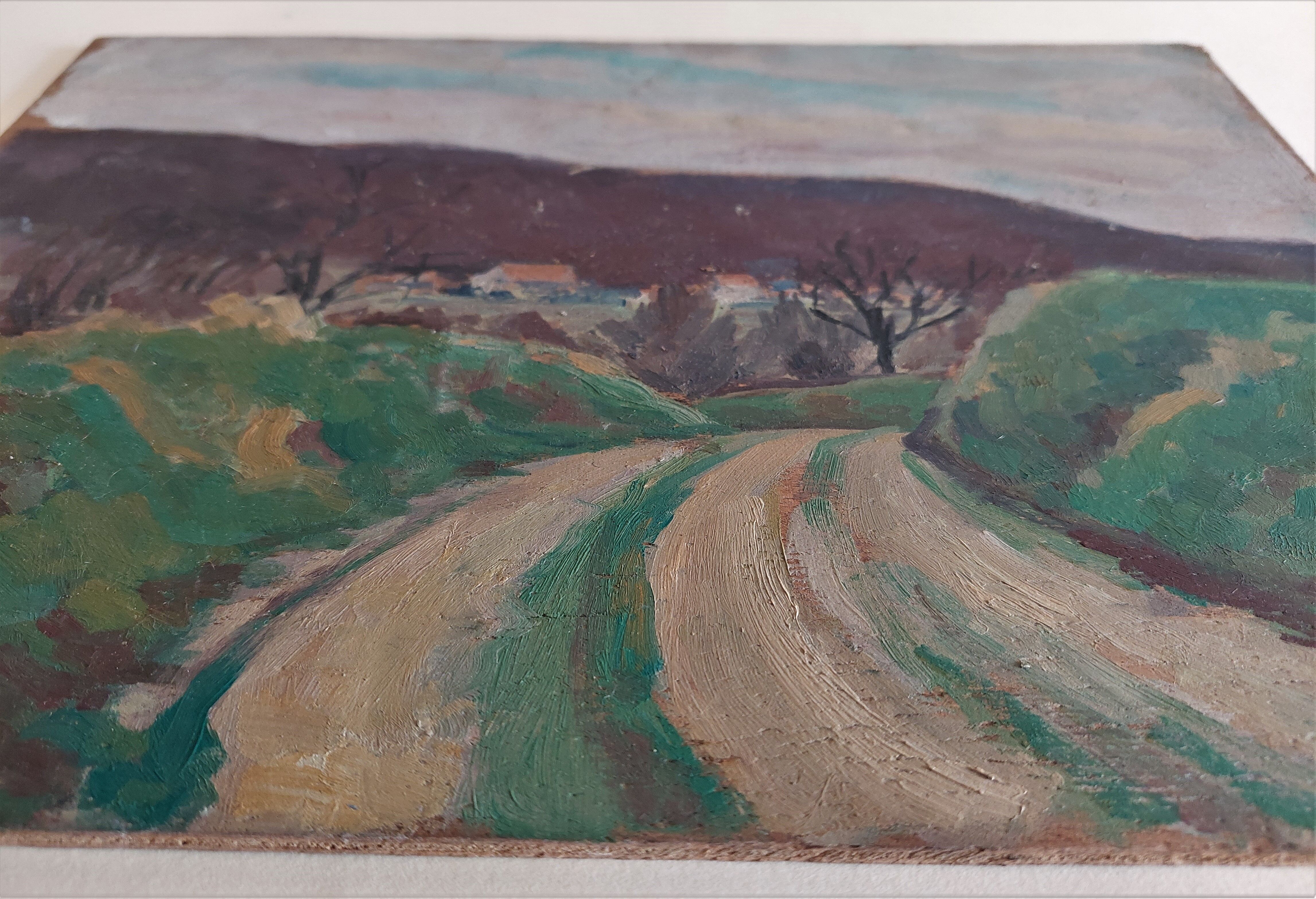 Painting oil on landscape panel early twentieth century
