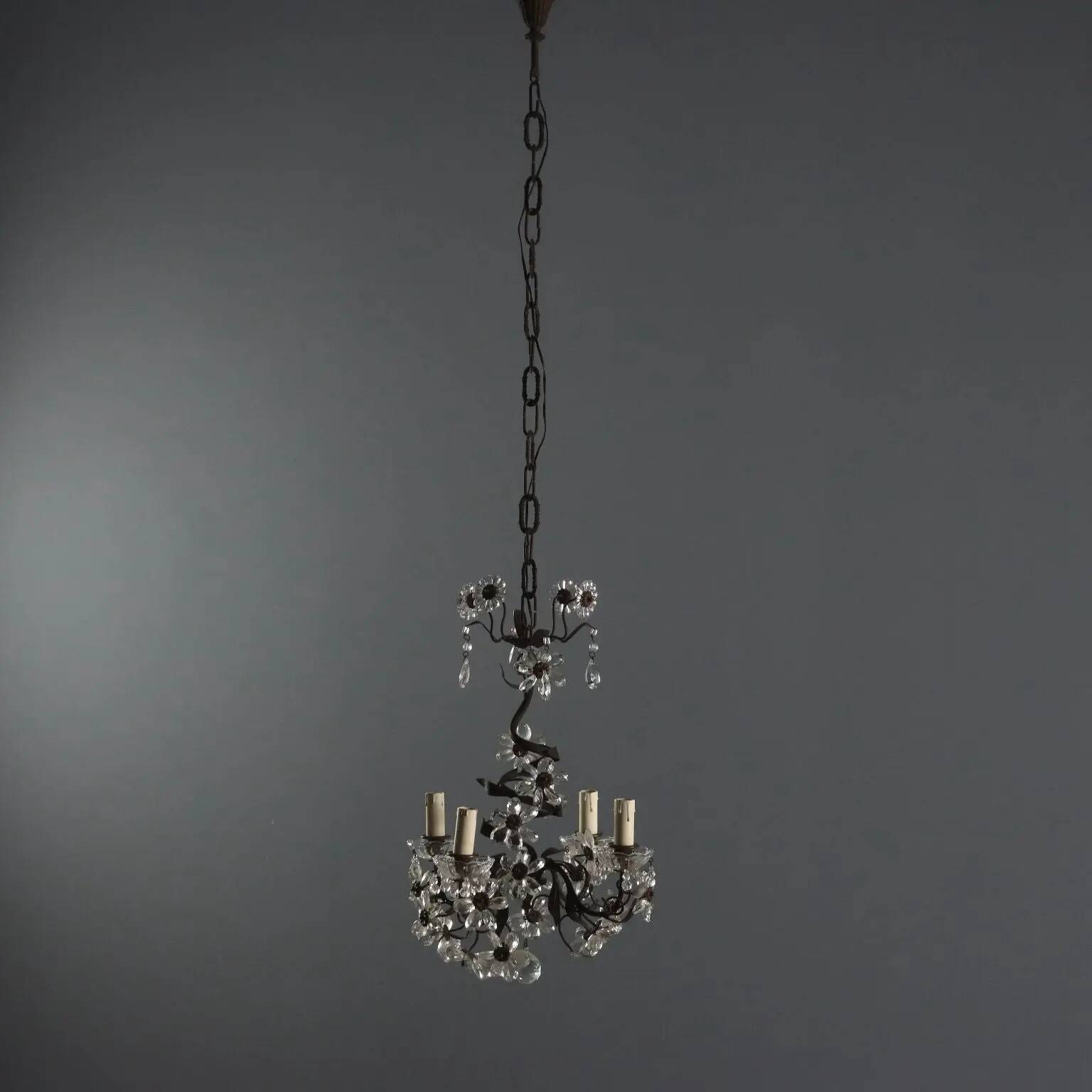 Antique metal and sheet chandelier, Italy, 20th century