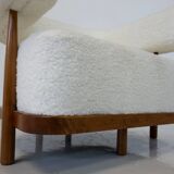 Contemporary Pair of Italian Armchairs, Wood and White Boucle Fabric