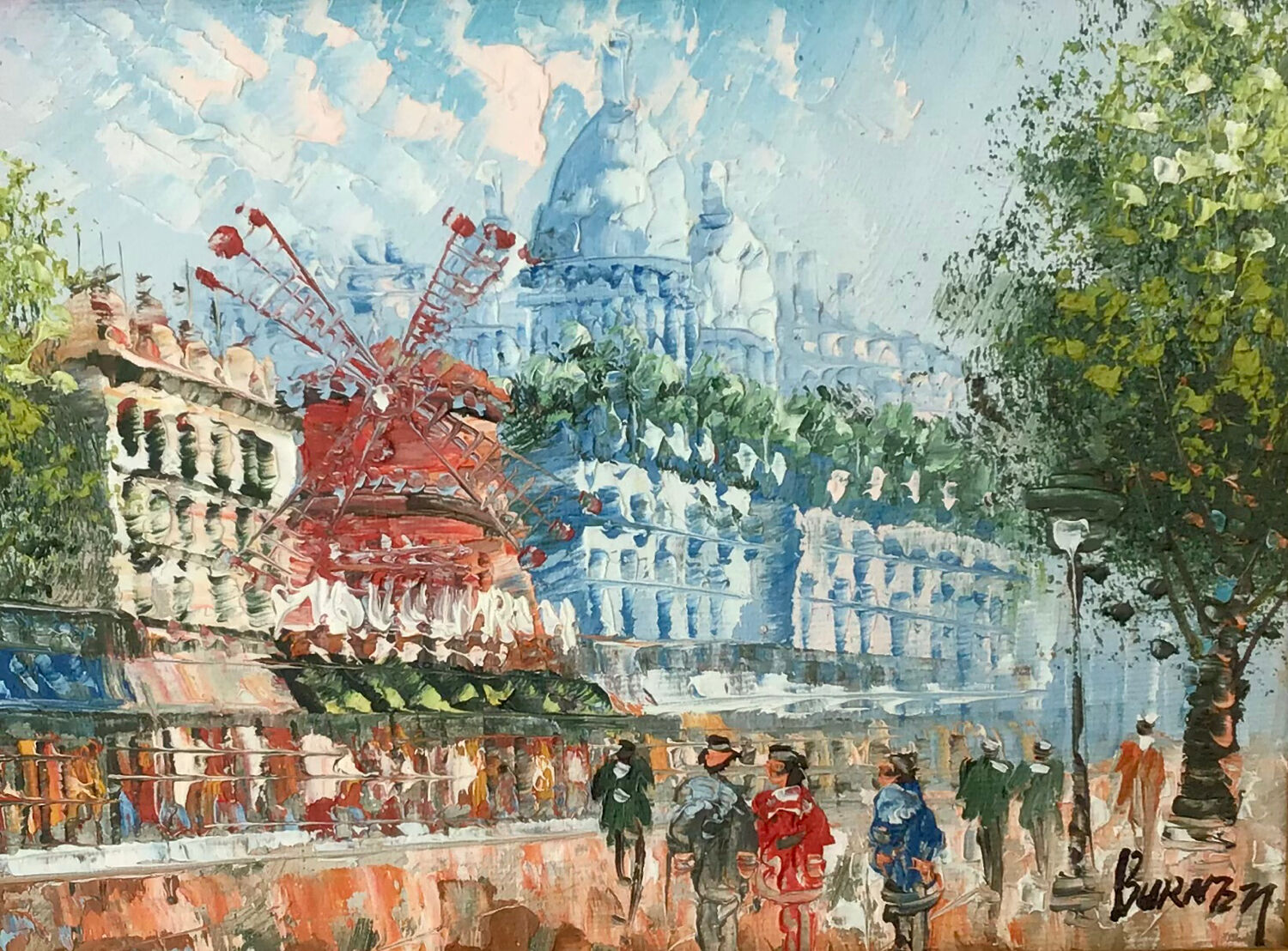 Paris View of the Moulin Rouge, boulevard Clichy and Sacré-Coeur Oil on canvas signed