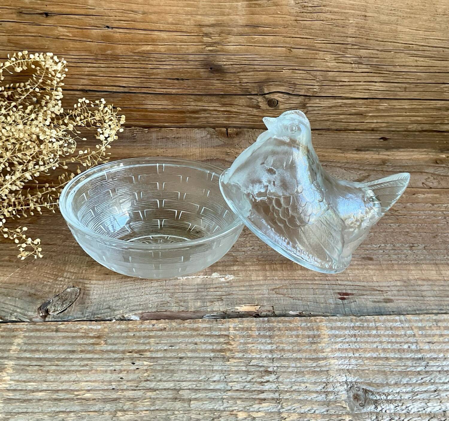 Glass hen sugar bowl