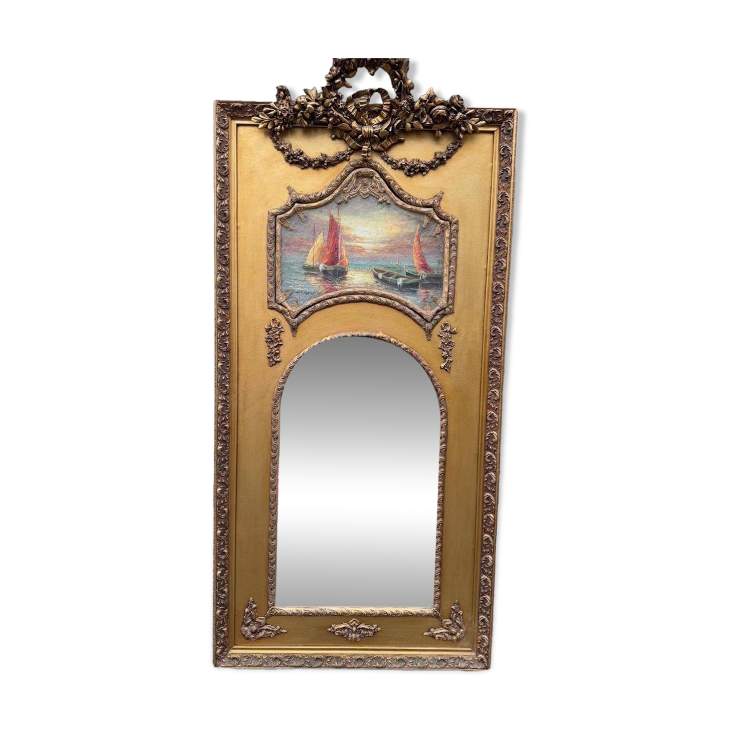 Large mirror with a boat painting
