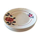 5 flat plates (floral pattern) mismatched: Badonviller (2+2) and a K&G Lunéville model Chantal