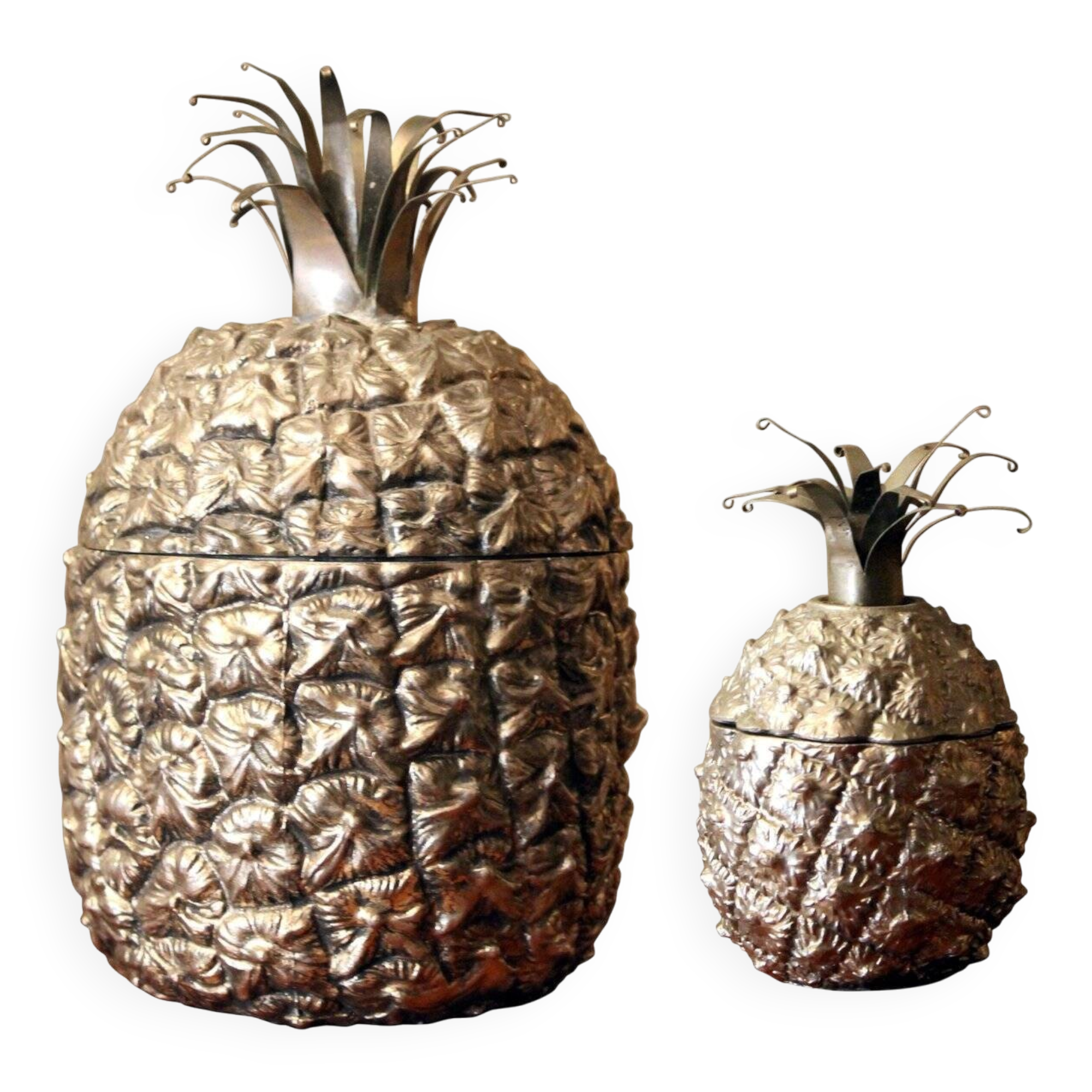 Mid-Century Modern Italian Silvered Pineapple Ice Bucket and Sugar Bowl, 1970s, Set of 2