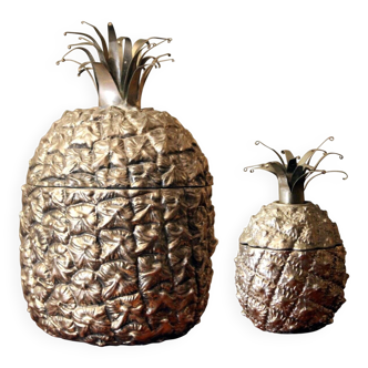 Mid-Century Modern Italian Silvered Pineapple Ice Bucket and Sugar Bowl, 1970s, Set of 2