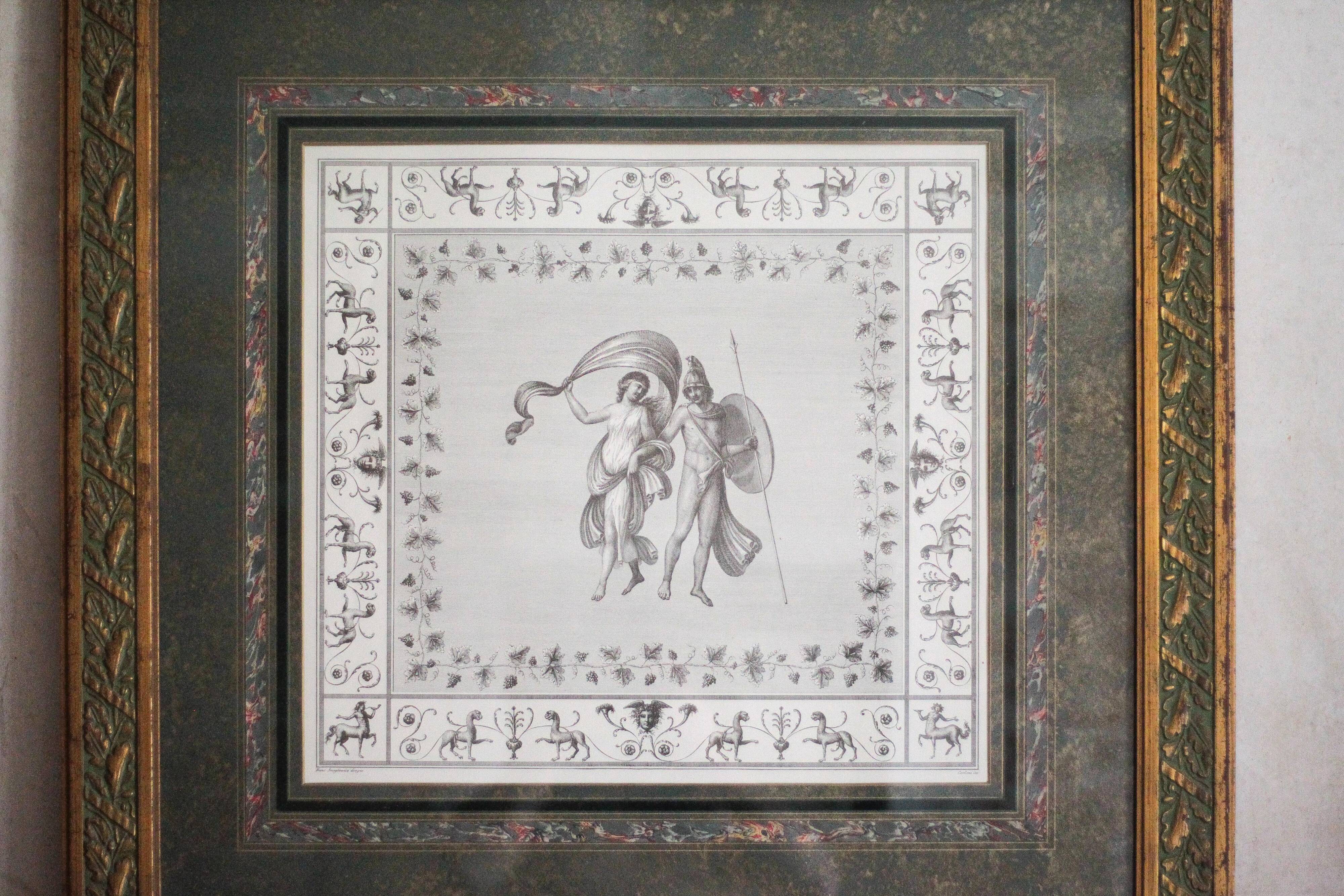 Gravure ancienne Mars et Vénus, encadré sous verre