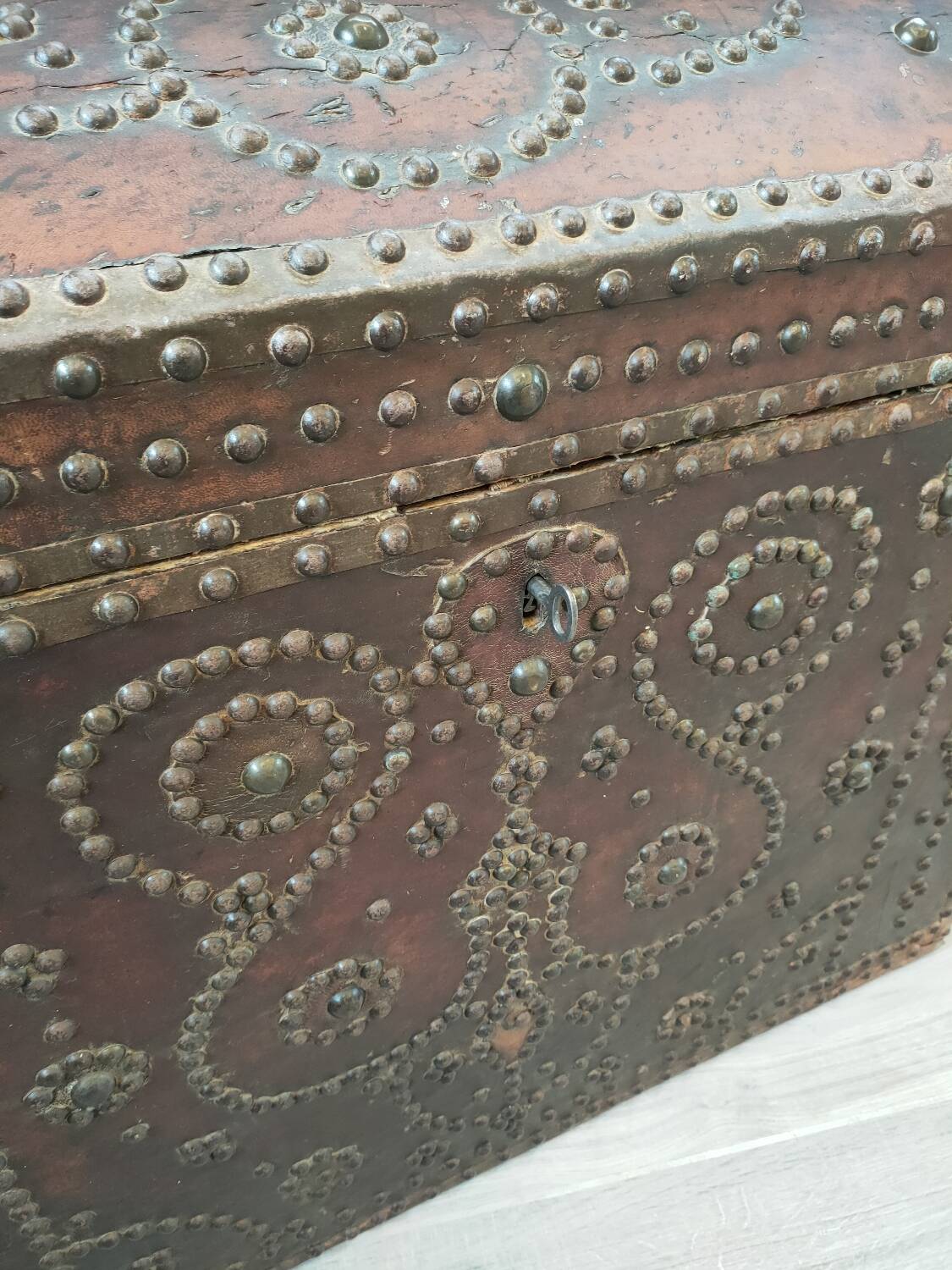 Old wooden and leather chest