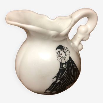 Old pierrot milk pitcher drawing tristan white porcelain 1980 vintage