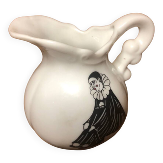 Old pierrot milk pitcher drawing tristan white porcelain 1980 vintage