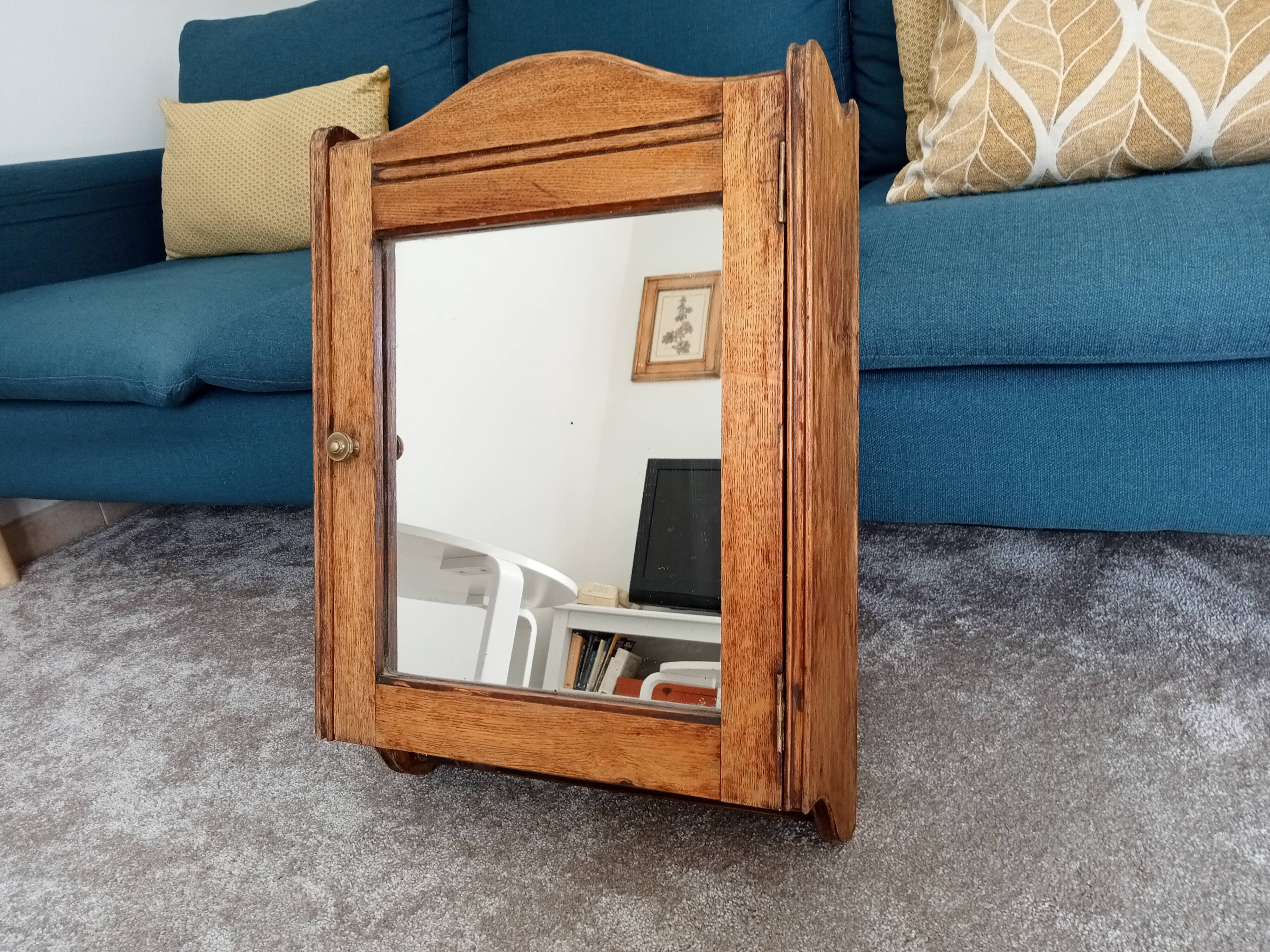 Antique solid oak bathroom cabinet from the early 20th century