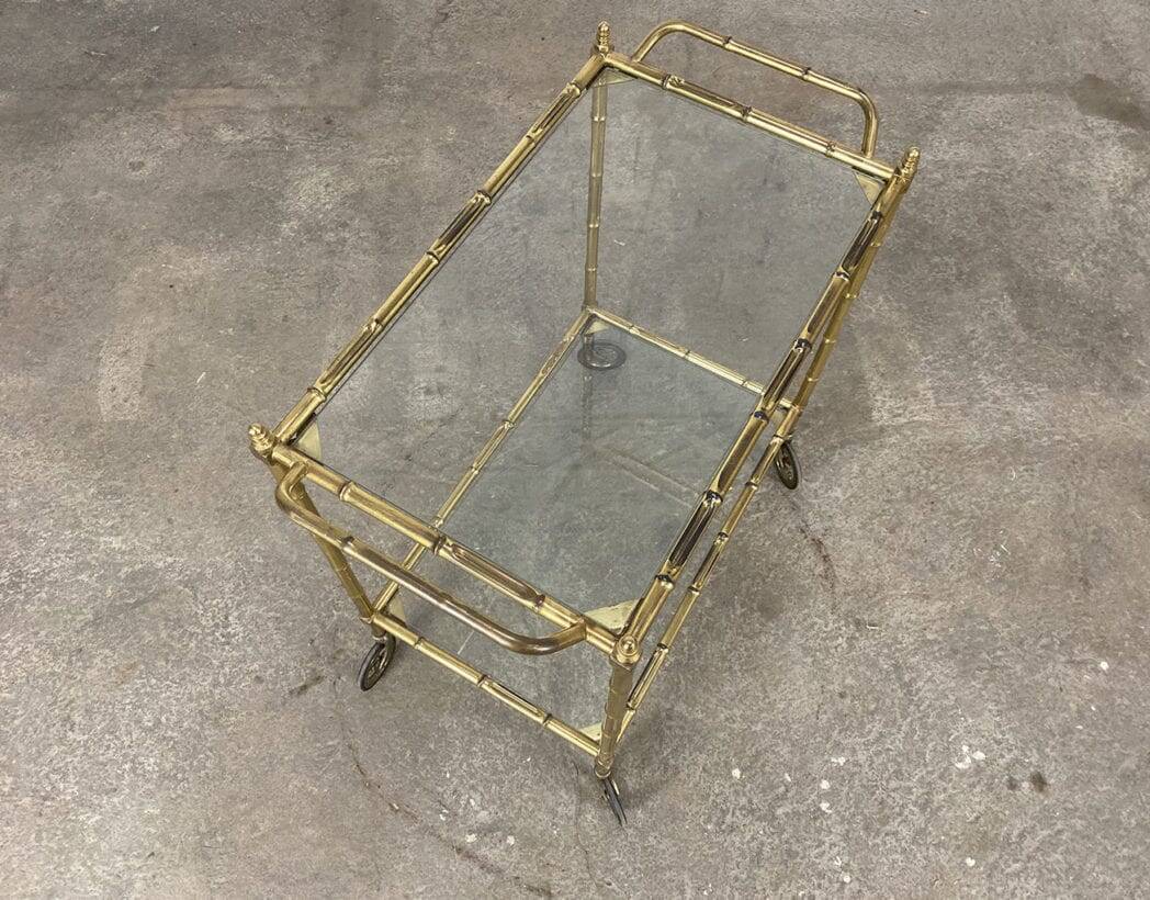 1960s serving table in glass and gilded brass