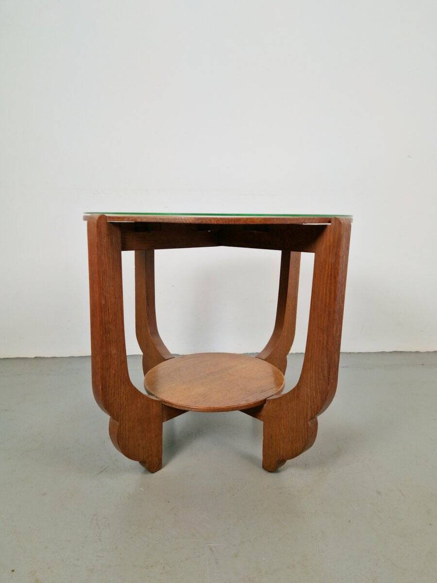 Table d'appoint en chêne rond de style Art Déco, années 1930