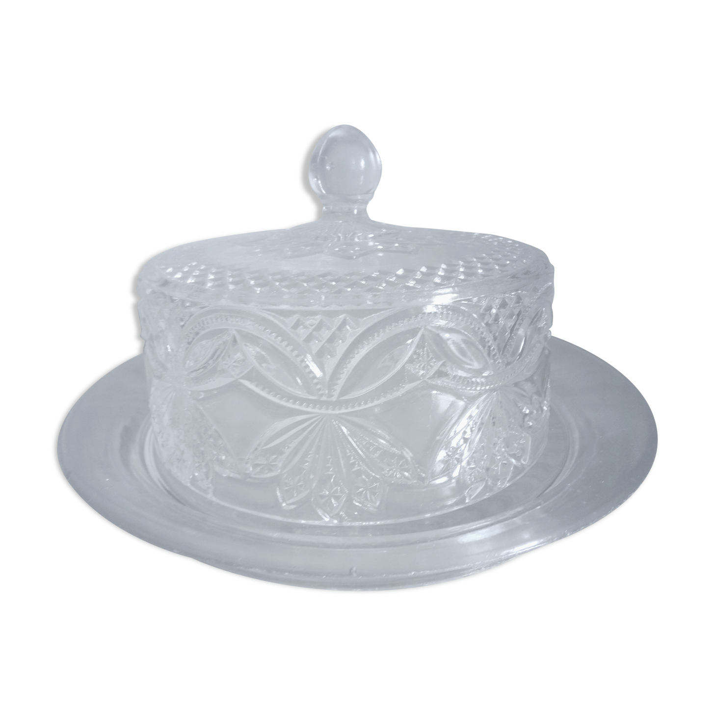 Cloche en verre ciselé et son plat