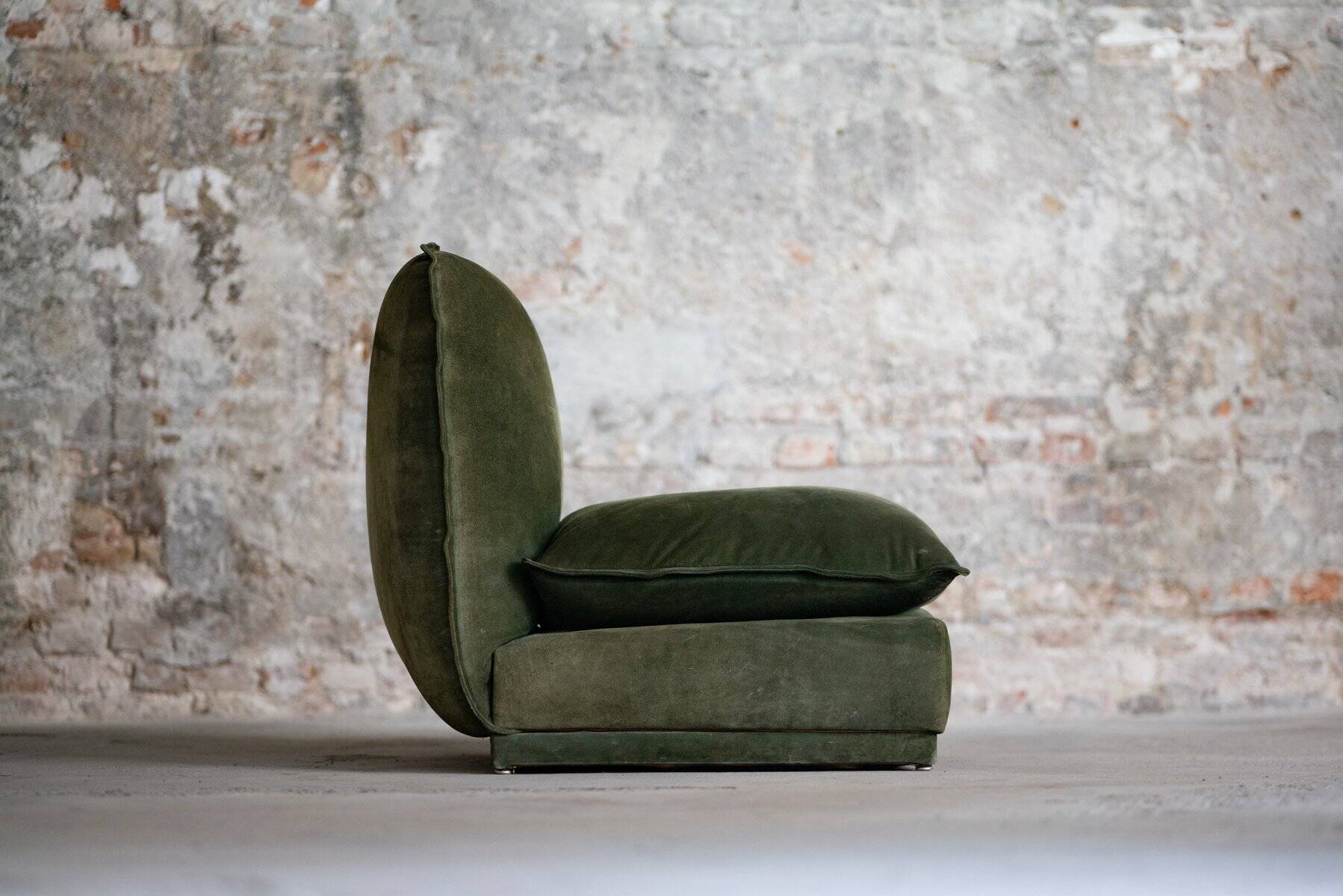 Vintage suede leather armchair, Italy, 1970s