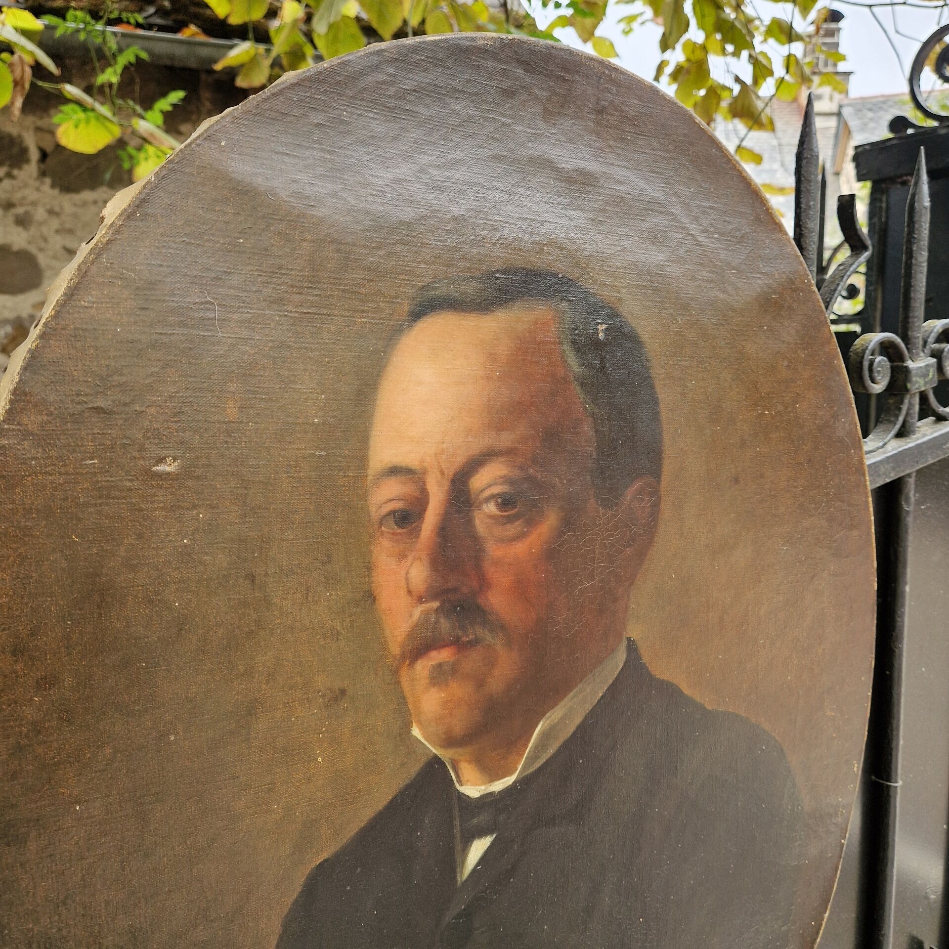 Old oval portrait painting 1900 19th century