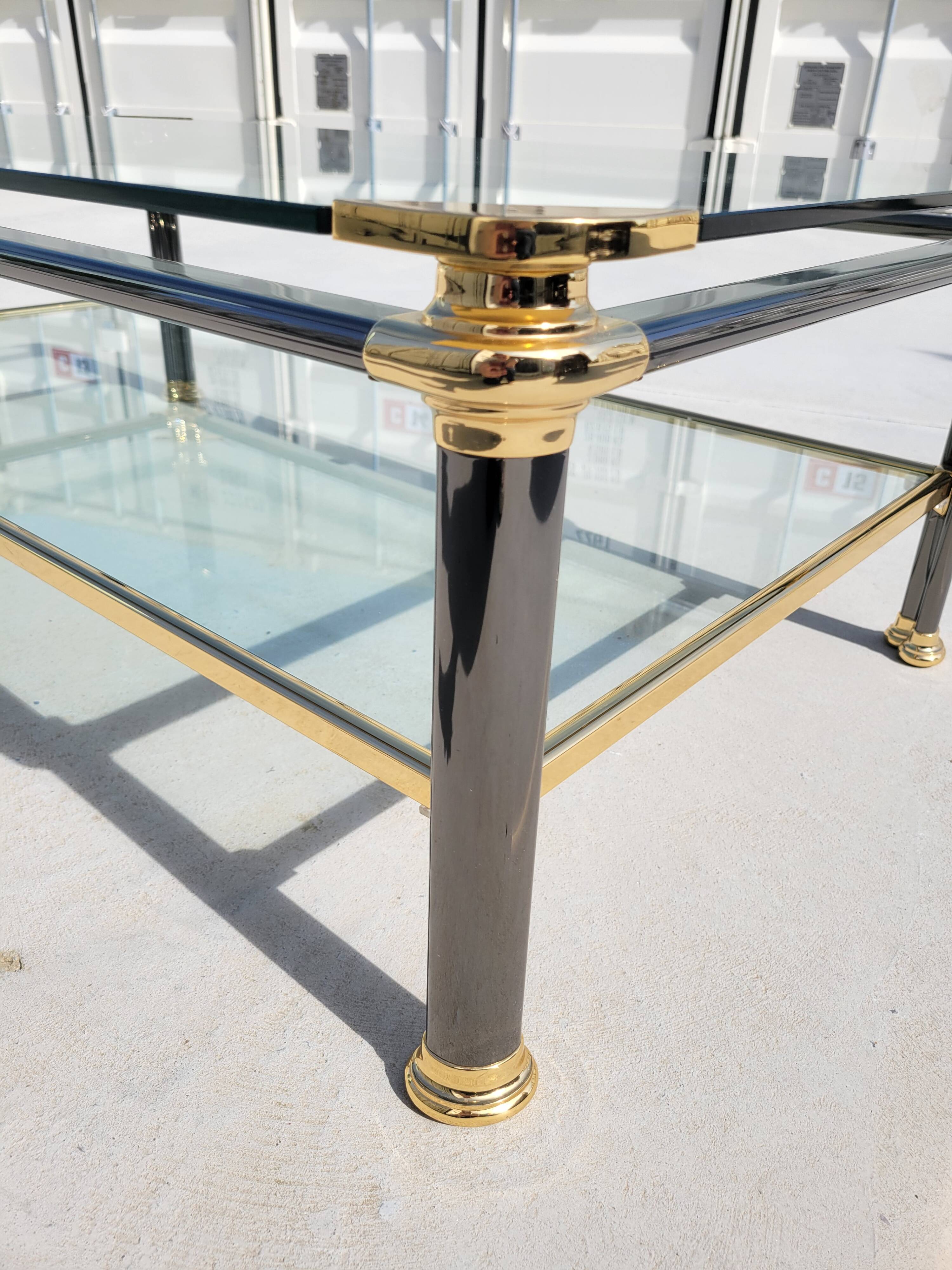 Vintage glass and brass coffee table from the 70s and 80s, Italian design