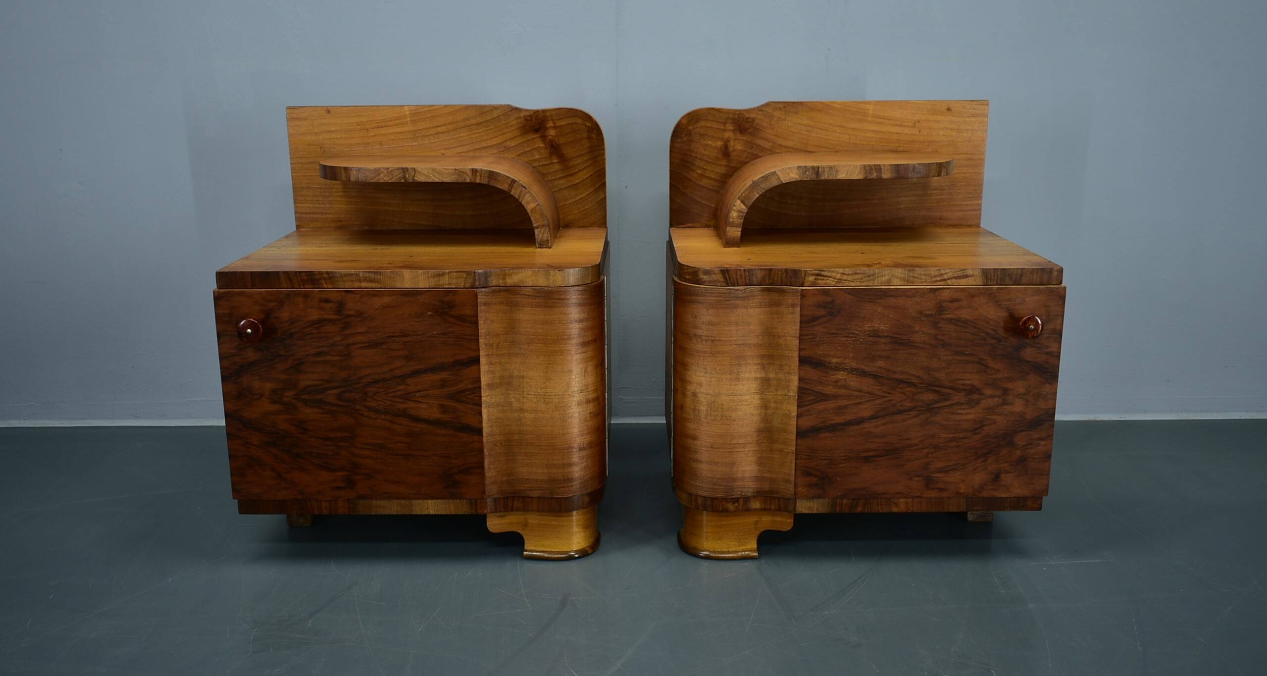 1930s Art Deco Nightstands in Walnut Finish, Czechoslovakia