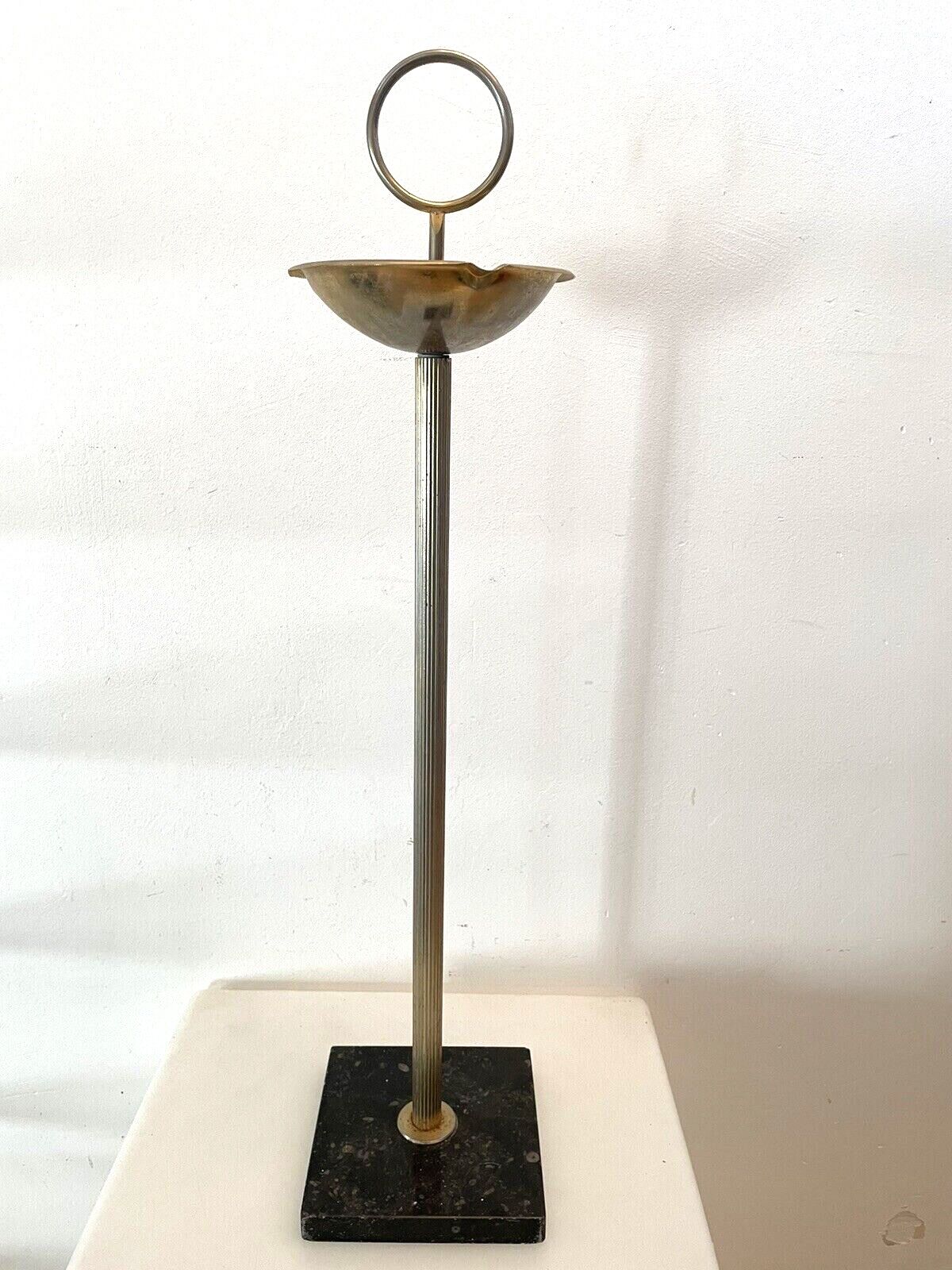 Vintage standing ashtray, 70's, golden metal, marble base
