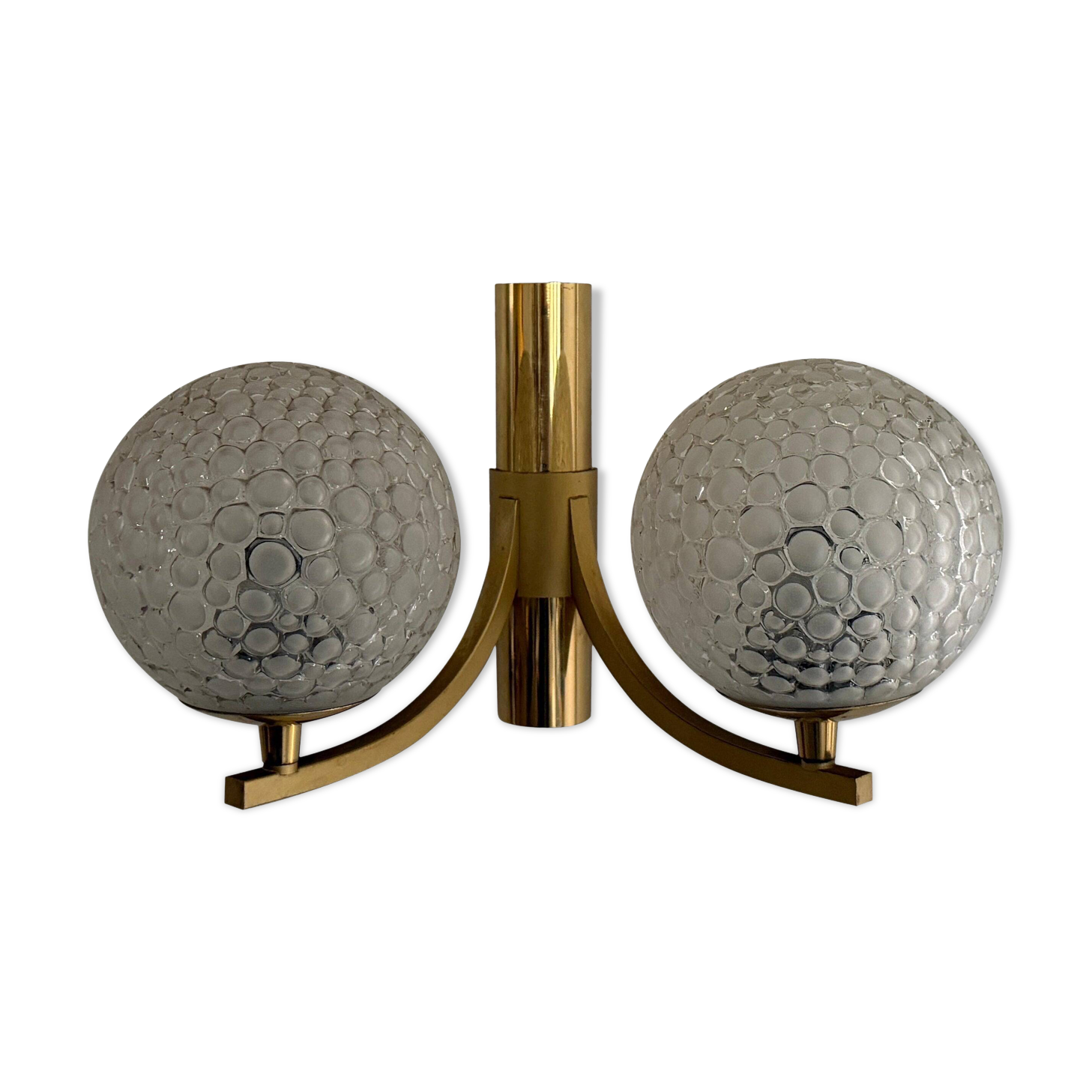 Simple two-armed wall light in brass and glass by Ball and Ball, Kaiser, 1960s, Germany.