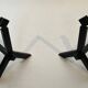 Pair of Modernist Black Iron Andirons with Diamond Finials and Angled Bases