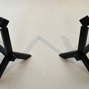 Pair of Modernist Black Iron Andirons with Diamond Finials and Angled Bases