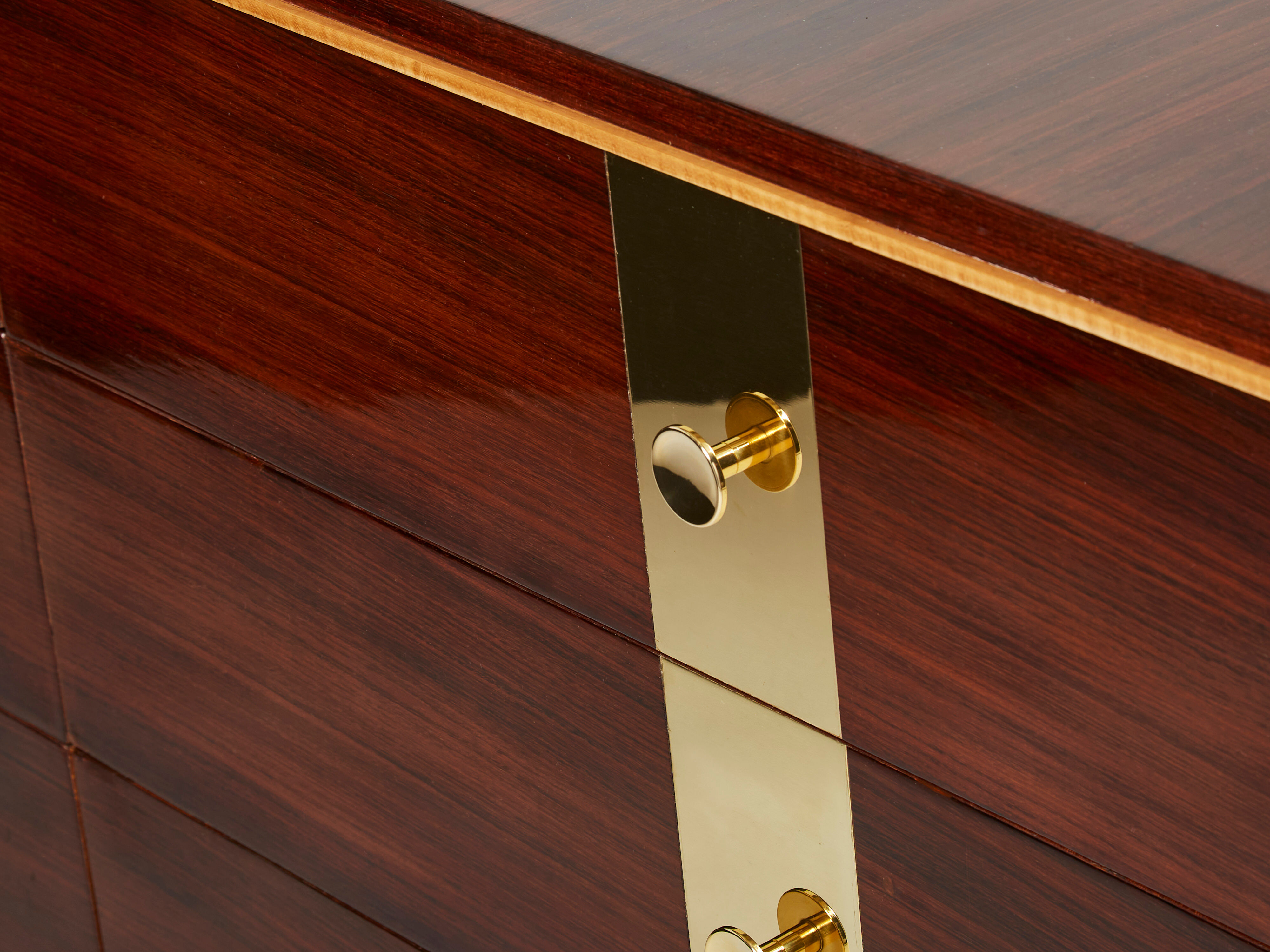 Italian chest of drawers in rosewood and brass ISA Bergamo 1950