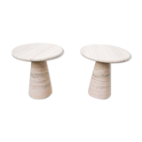 Pair of italian beige travertine side tables