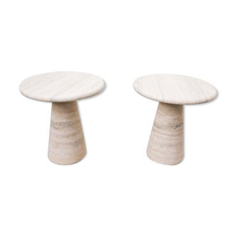 Pair of italian beige travertine side tables