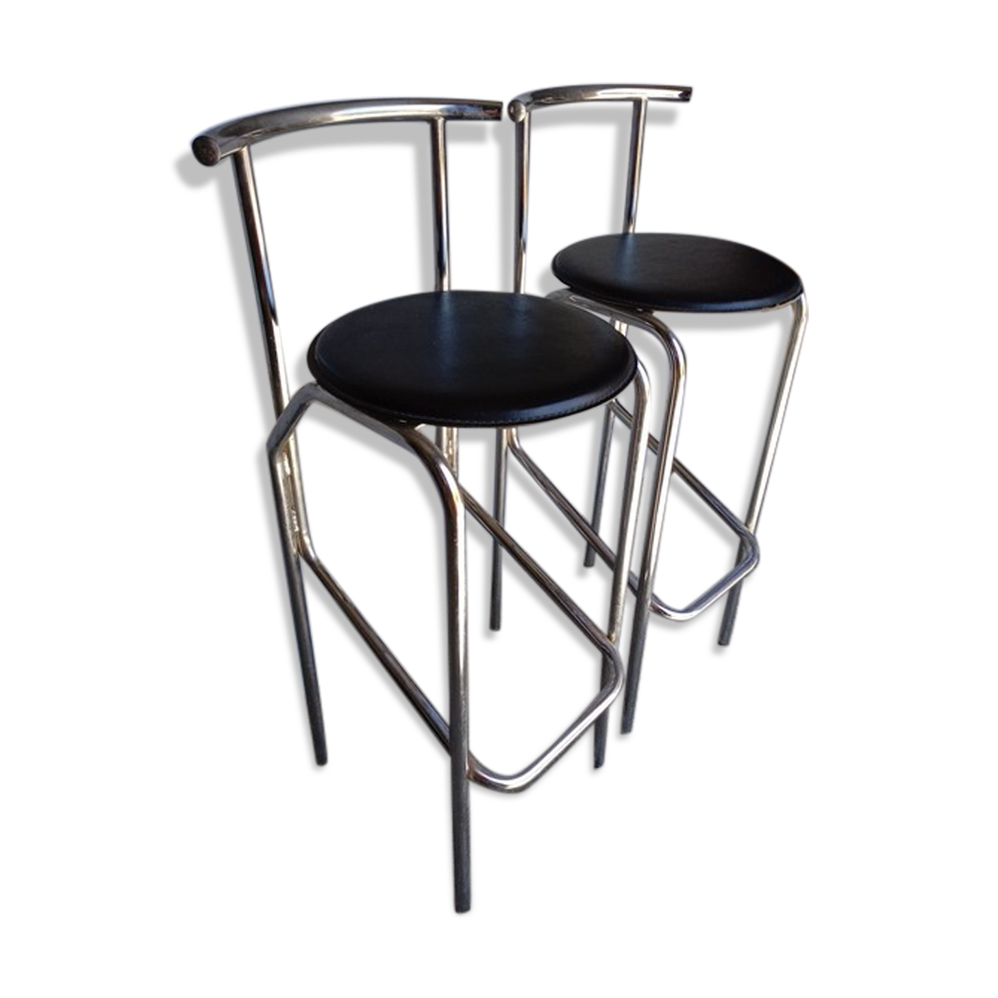 2 bar top stools metal chrome design 1980