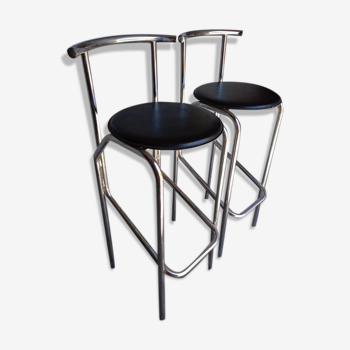 2 bar top stools metal chrome design 1980