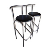 2 tabourets haut de bar metal chrome design 1980