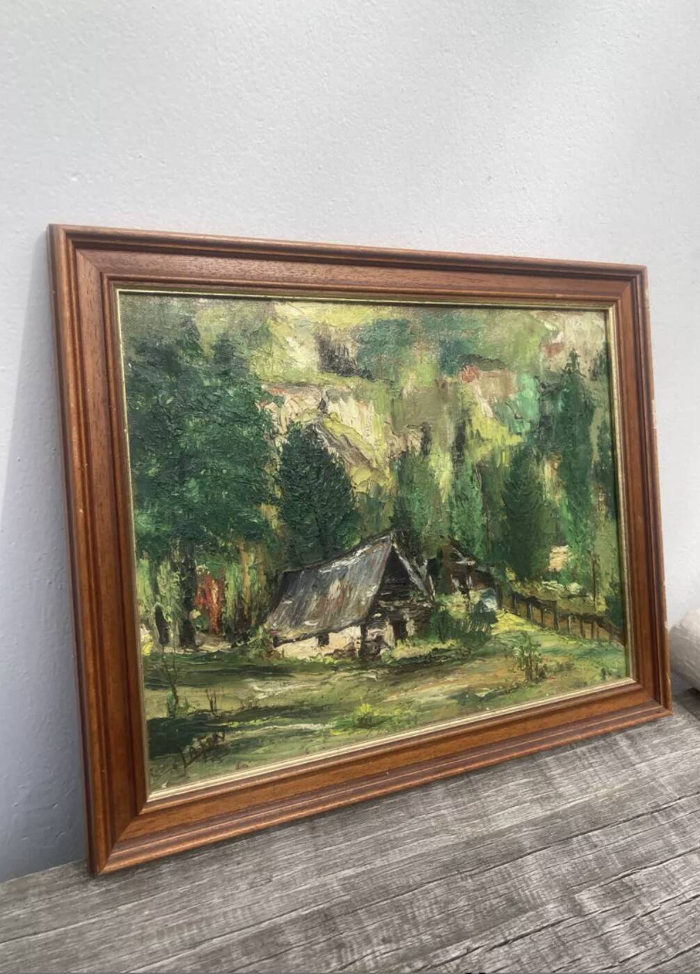 Knife-stamped painting of a mountain