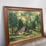 Knife-stamped painting of a mountain