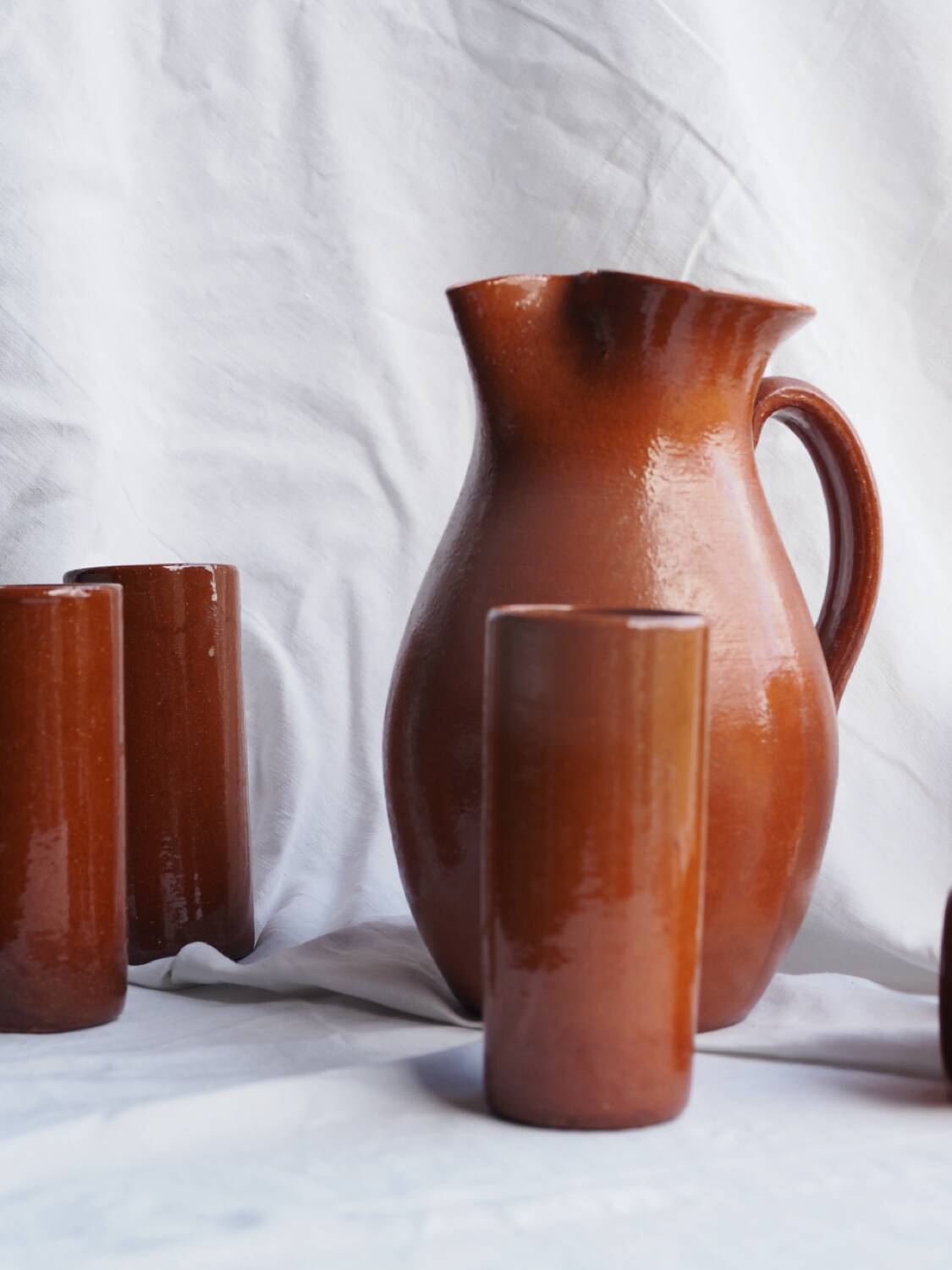 Orangeade service with a jug and 6 glasses - vintage terracotta