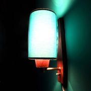 Pair of "Vitrika" rosewood wall sconces with turquoise shades. Denmark, 1960