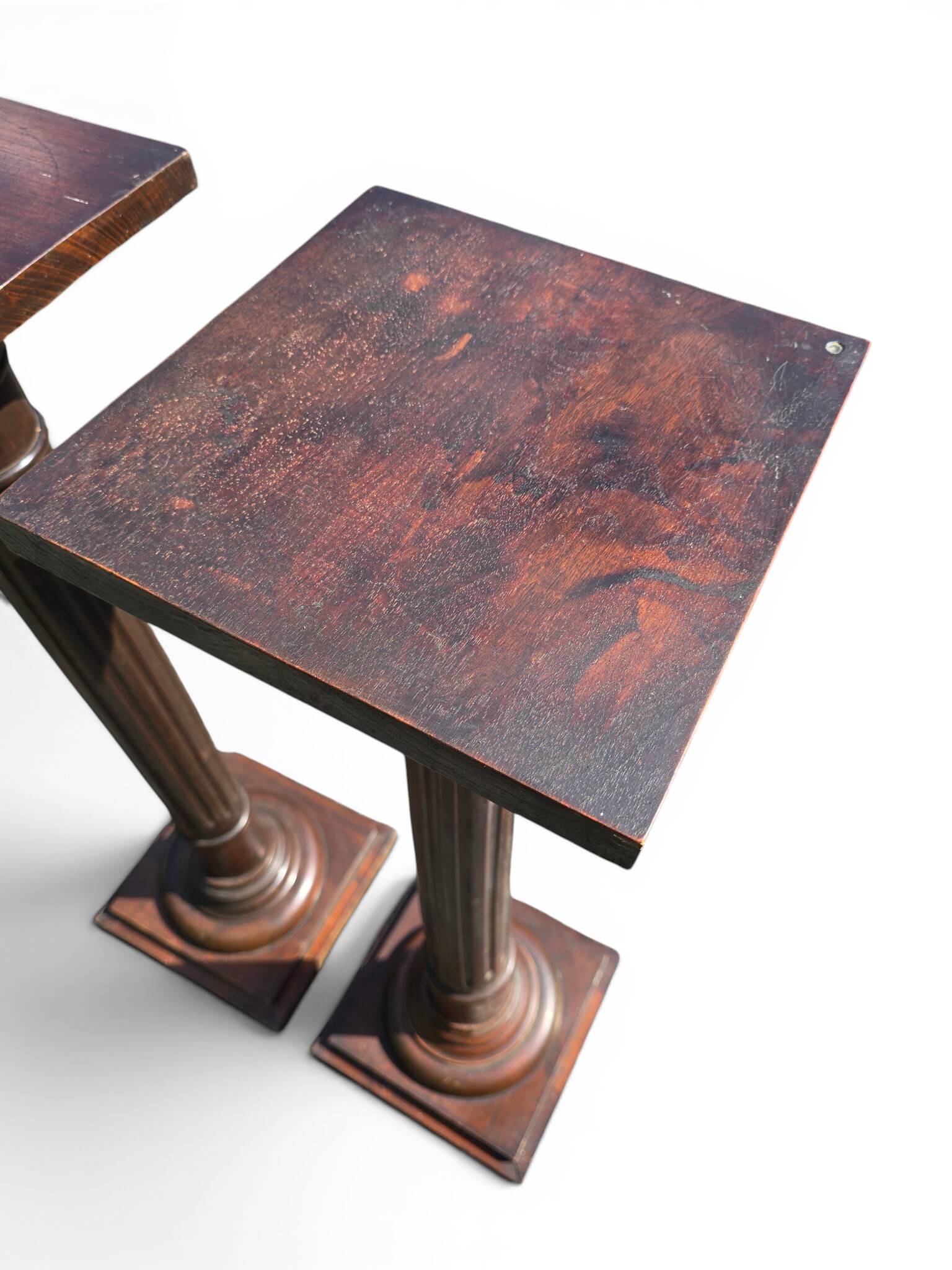 Pair of old fluted wooden pedestals