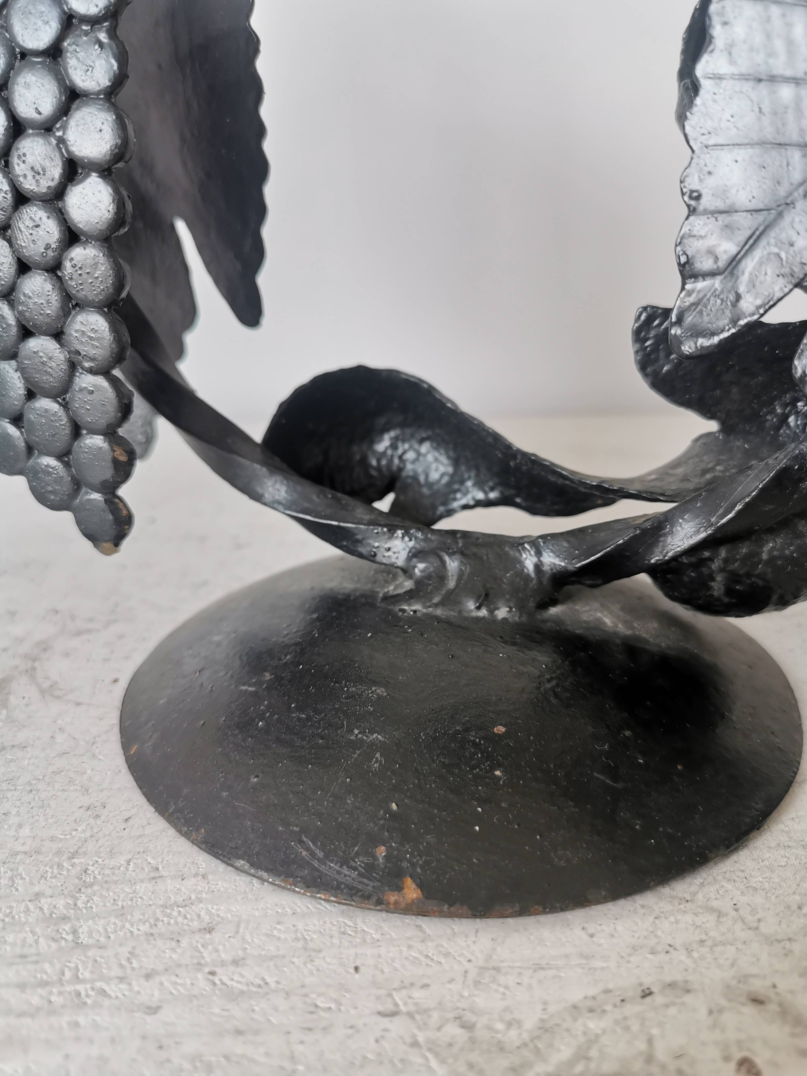 Vintage Forged Iron Grape Leaves Candlestick - Yugoslavia Mid-Century Decor