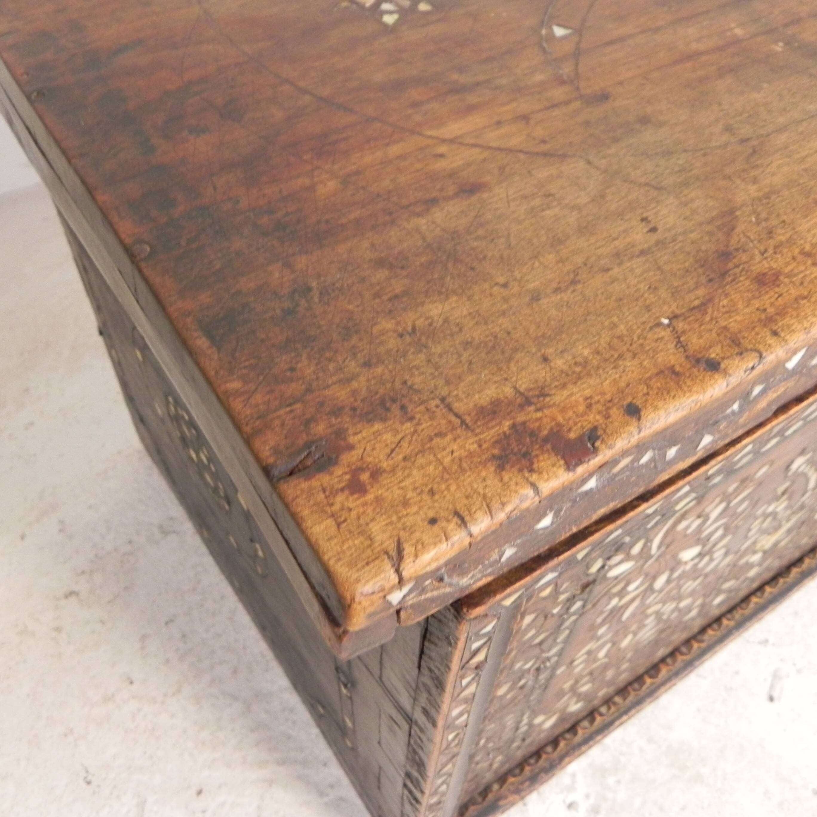 19th century Syrian wedding chest with mother of pearl inlay