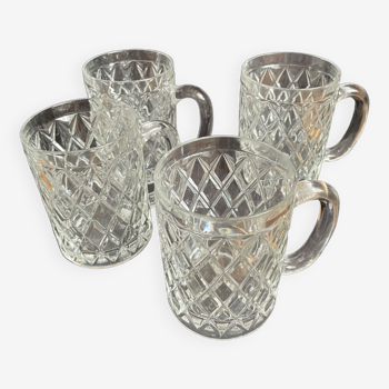 Chopes de bière en verre, taillées diamants vintage