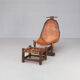 60s Brazilian brutalist patchwork leather lounge fauteuil with hocker