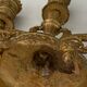 Old chiseled brass chandelier, 3 candlesticks, baroque floral pattern