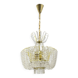Kamenický Šenov crystal chandelier, gilded brass, 1970s, Czechoslovakia