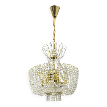 Kamenický Šenov crystal chandelier, gilded brass, 1970s, Czechoslovakia