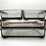 Plateau en teck et ses 4 raviers en verre empilables • Danemark • 1960